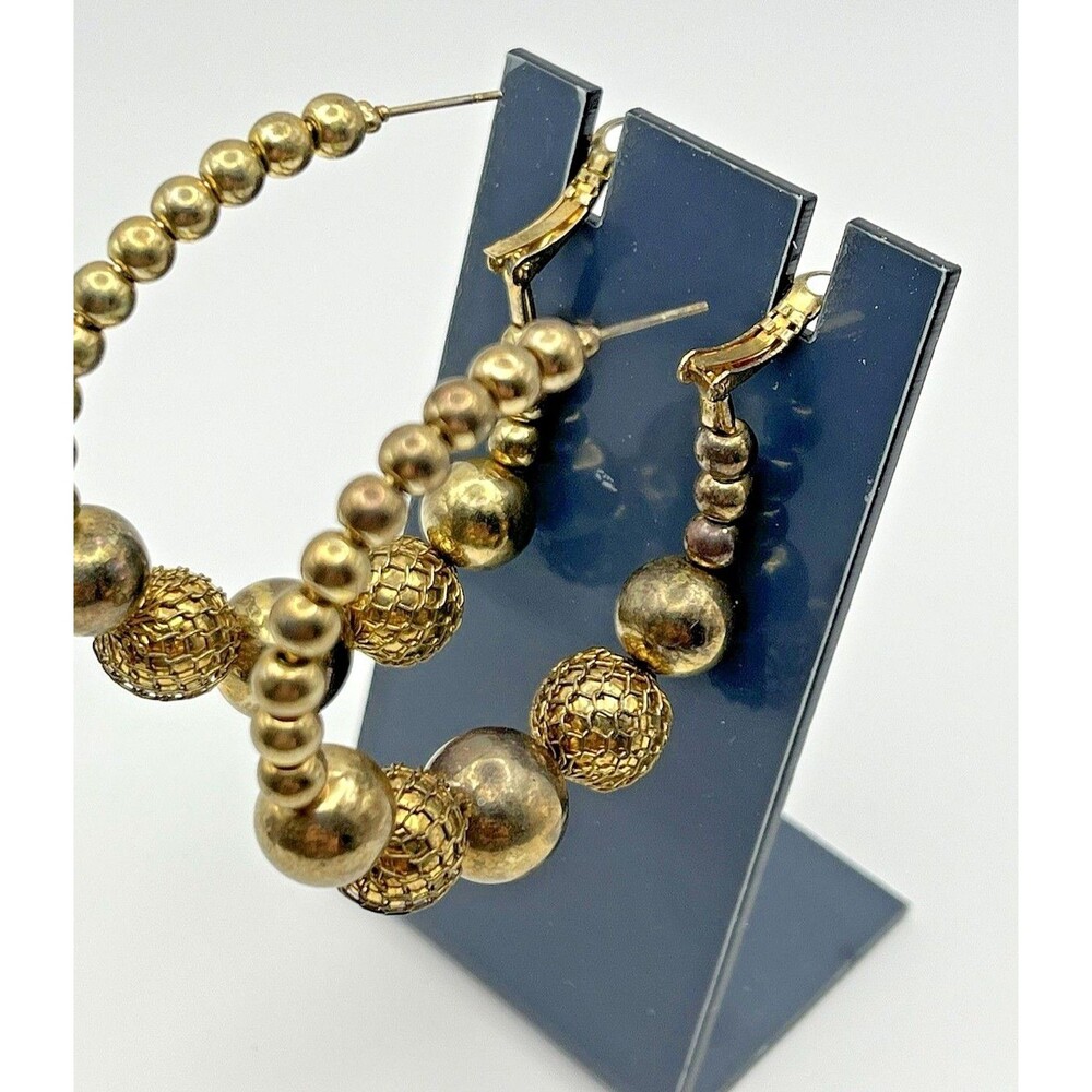 BOHO Hoop Earrings 90's Glam Textured Beads Lever Closure 2” Hippie Y2K Mod